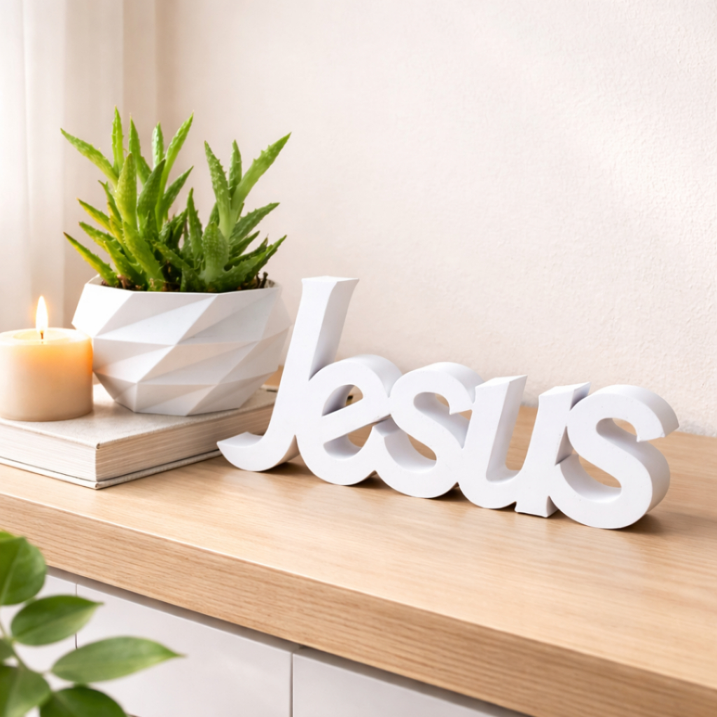 Jesus Palavra + Vaso Decorativo Letreiro Enfeite Decoração Sala Religioso