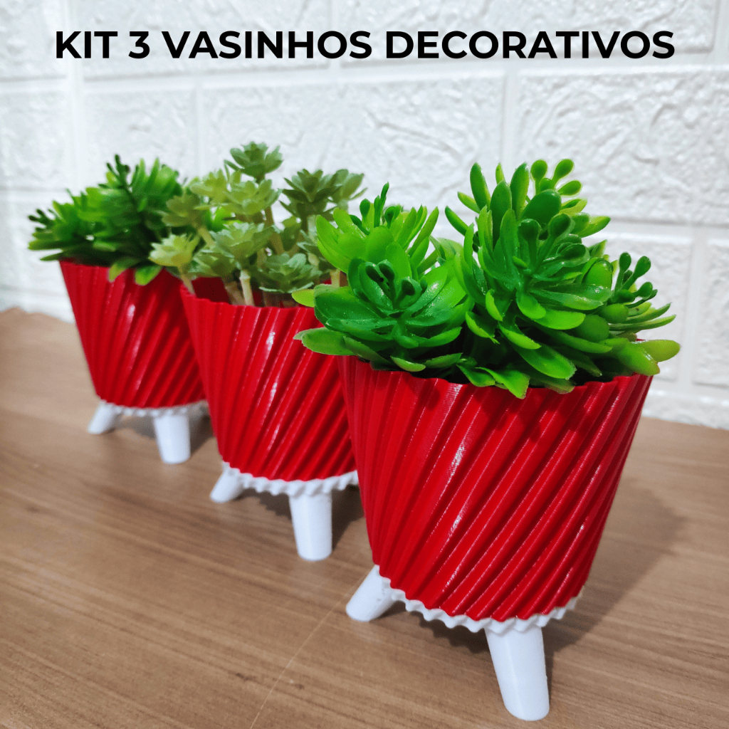 Kit 3 Vasos Decorativos  Enfeites de Natal Vermelho para Sala Rak Banheiro