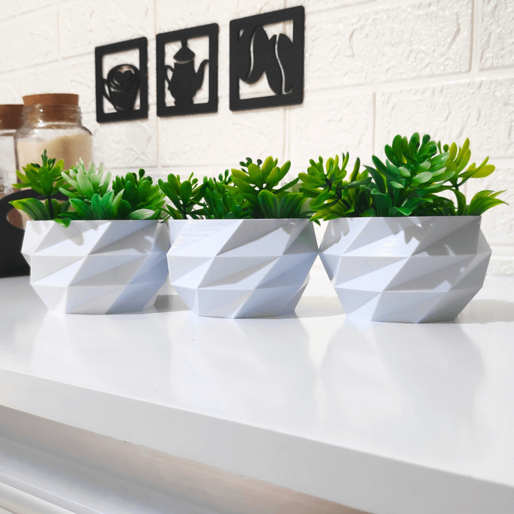 Kit 3 Vasos Decorativos para Suculentas e Cactos | Impressão 3D PETG | Decoração Moderna